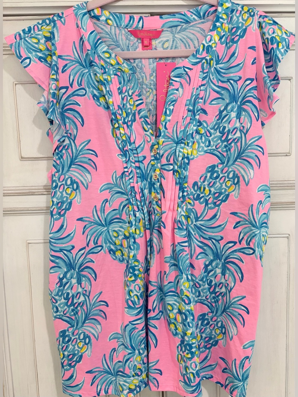 NWT SZ XL Lilly Pulitzer Pink, Blue & Yellow Abstract Pineapple Print Tunic